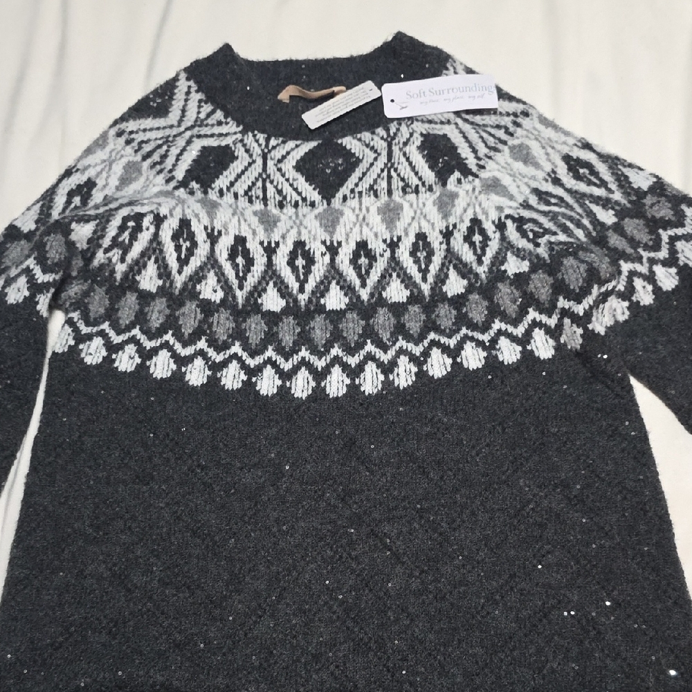 Soft Surroundings Gray and White Fair Isle Women's Sweater